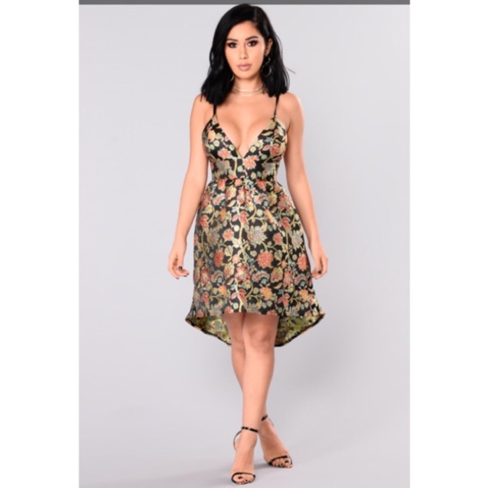 Floral metallic high low formal dress
